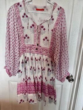 Oliphant White and Berry Floral Peasant Dress